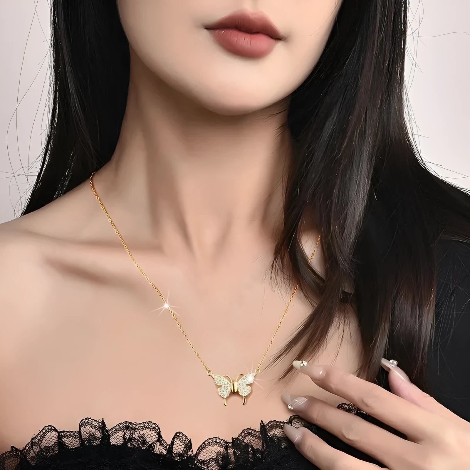 Gold titanium steel twisted chain necklace with magnetic butterfly clasp.