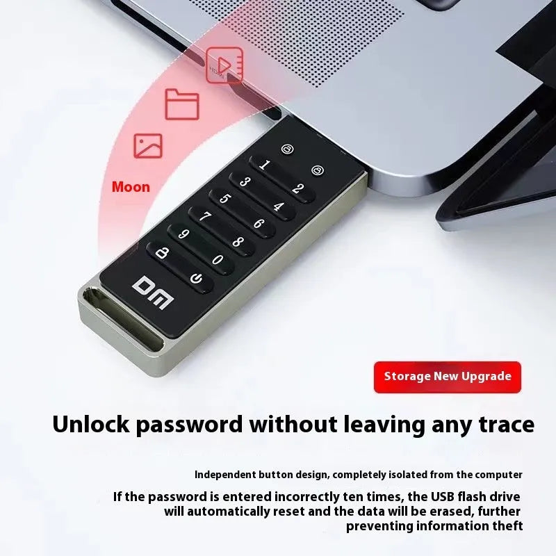 Silver metal fingerprint encryption USB flash drive with 64GB capacity and USB 3.0 connector