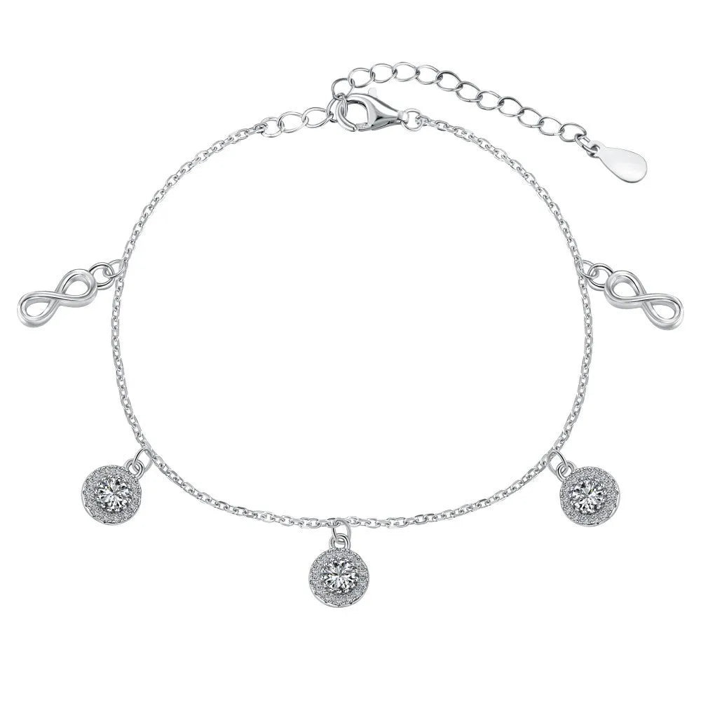 S925 sterling silver infinite symbol anklet with cubic zirconia in glossy finish gold colour
