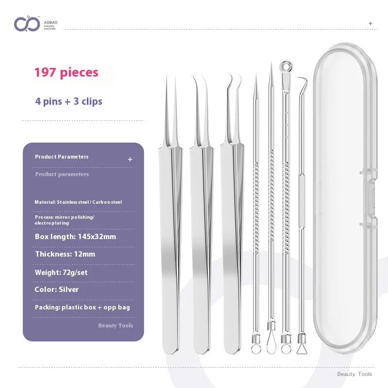 Four metal acne needle tools with pointed tips on a white background.