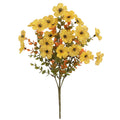 Plastic and silk artificial flower bouquet in autumn red, yellow, orange, and orange-yellow colours for home and event decor.