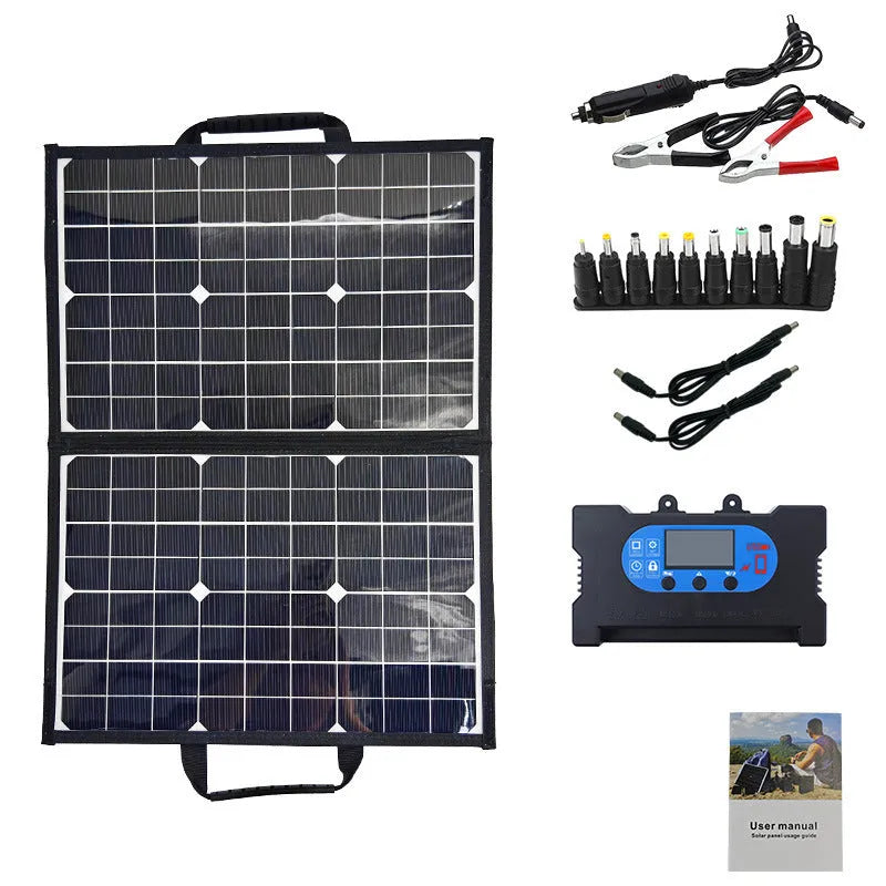 Black 40W portable solar folding bag panel showing compact folded design for outdoor charging