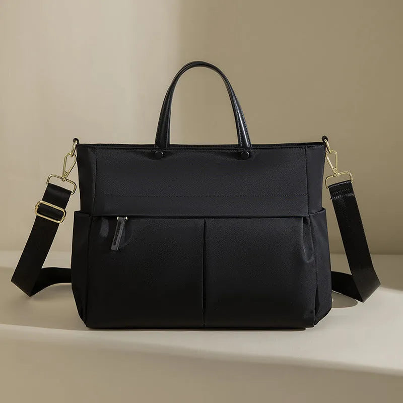 Women's Oxford cloth laptop briefcase with open outer pocket in Nuts and Apricots colour