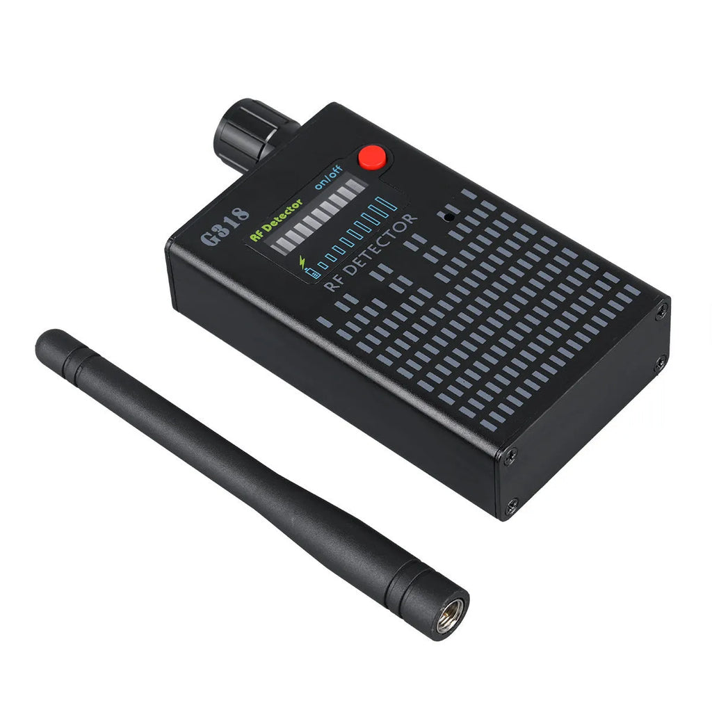 Black G318 aluminium alloy anti-theft camera detector measuring 102mm long