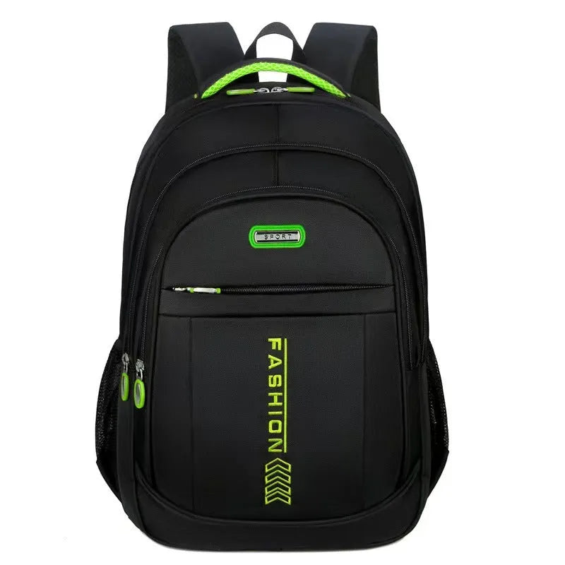 Oxford cloth business backpack with airpillow straps showing 20-35L capacity and sewing line detailing