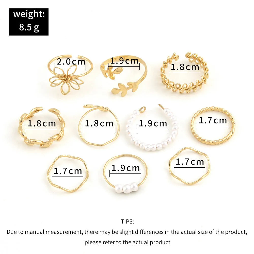 Gold coloured openwork floral design alloy ring set for women, showing glossy electroplated finish.