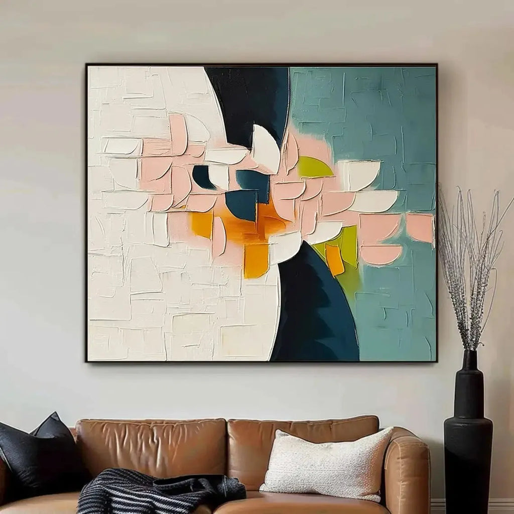 Handmade oil painting canvas wall art with thick palette knife floral texture in horizontal format