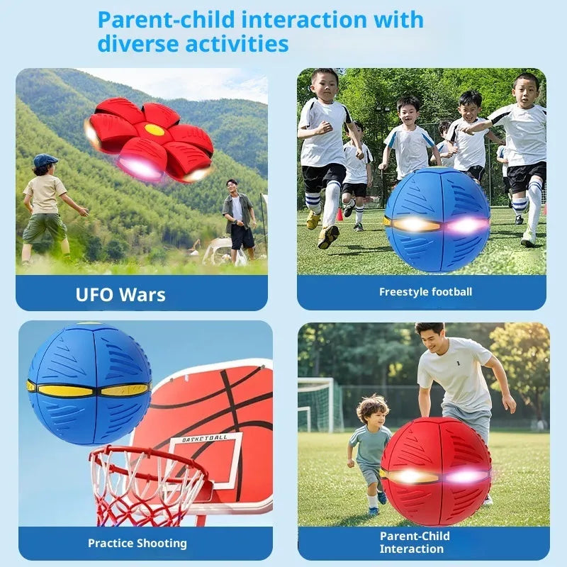 UFO deformation toy ball in maca blue, maca pink, red, blue, green or pink with six or three lights