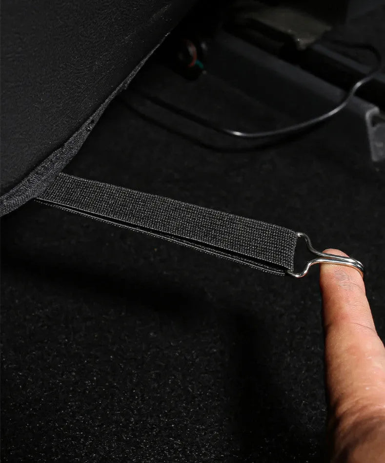 Two black leather motorcycle anti-kick pads for rear seat dirt protection