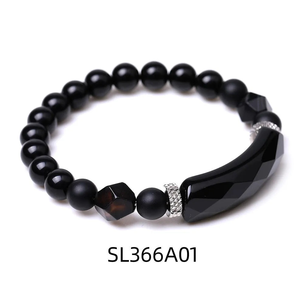 Handmade agate bracelet with diamond-shaped geometric cut and fan-shaped design elements