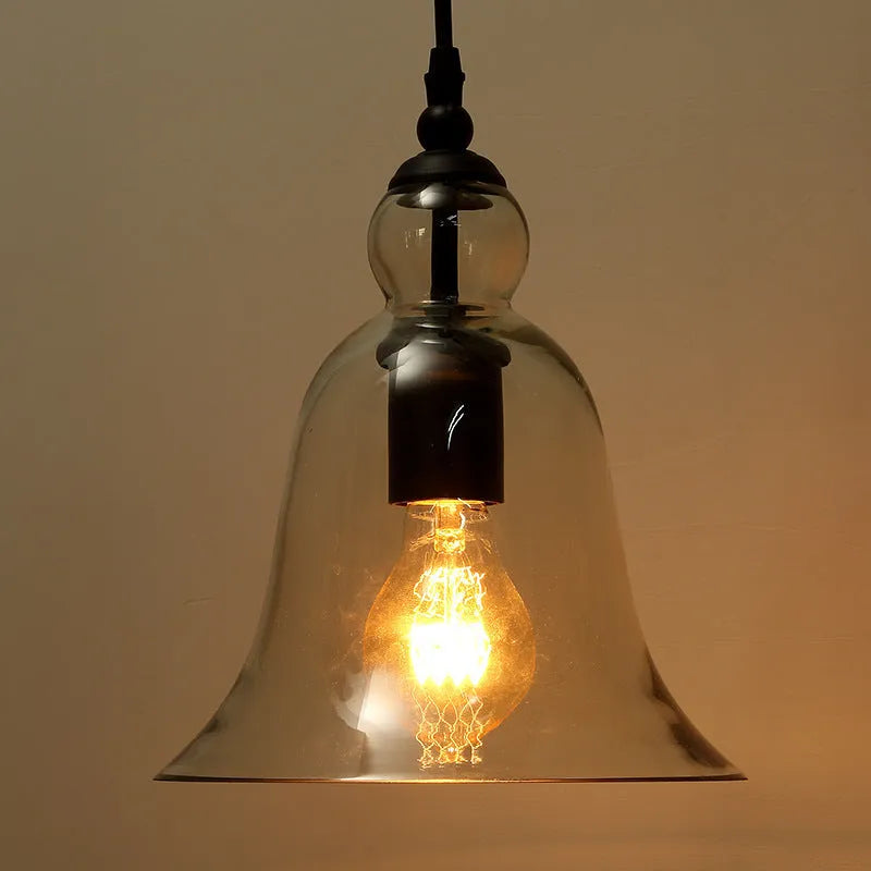 Bell glass pendant light 21cm diameter 25cm height E27 fitting transparent or amber