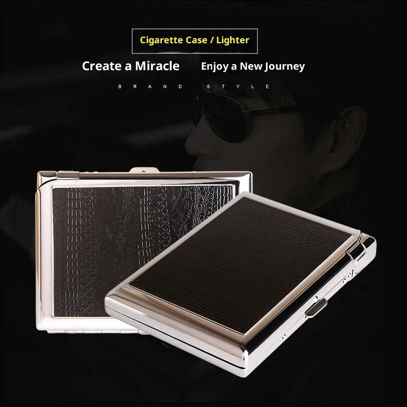 DH-8923 metal cigarette case with windproof lighter, modern simplicity design