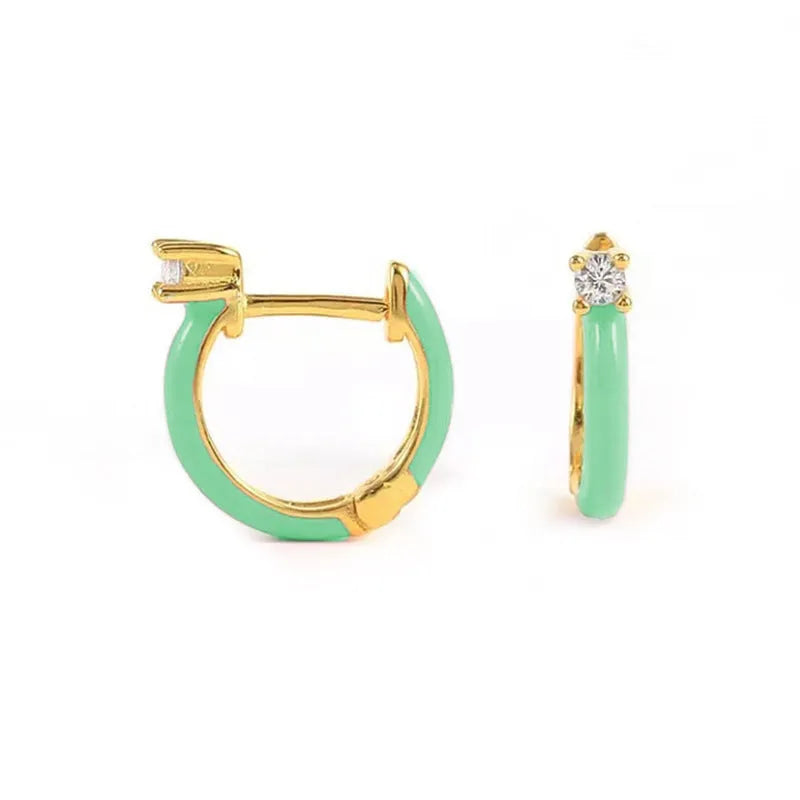 Diamond-embedded hand-dripping oil earrings with silver needle copper and geometric design in six colours