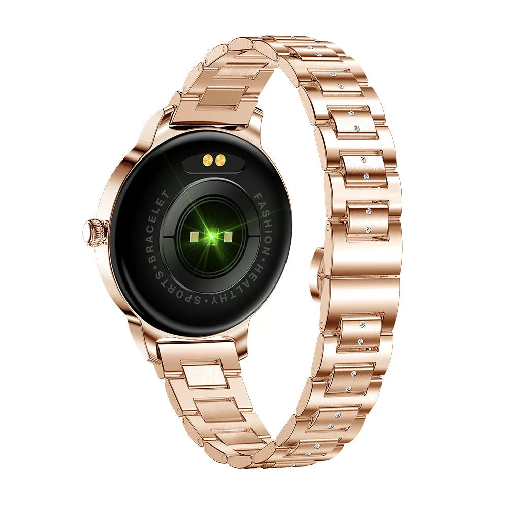 AK38 ladies smart watch with stainless steel band and 1.09-inch display