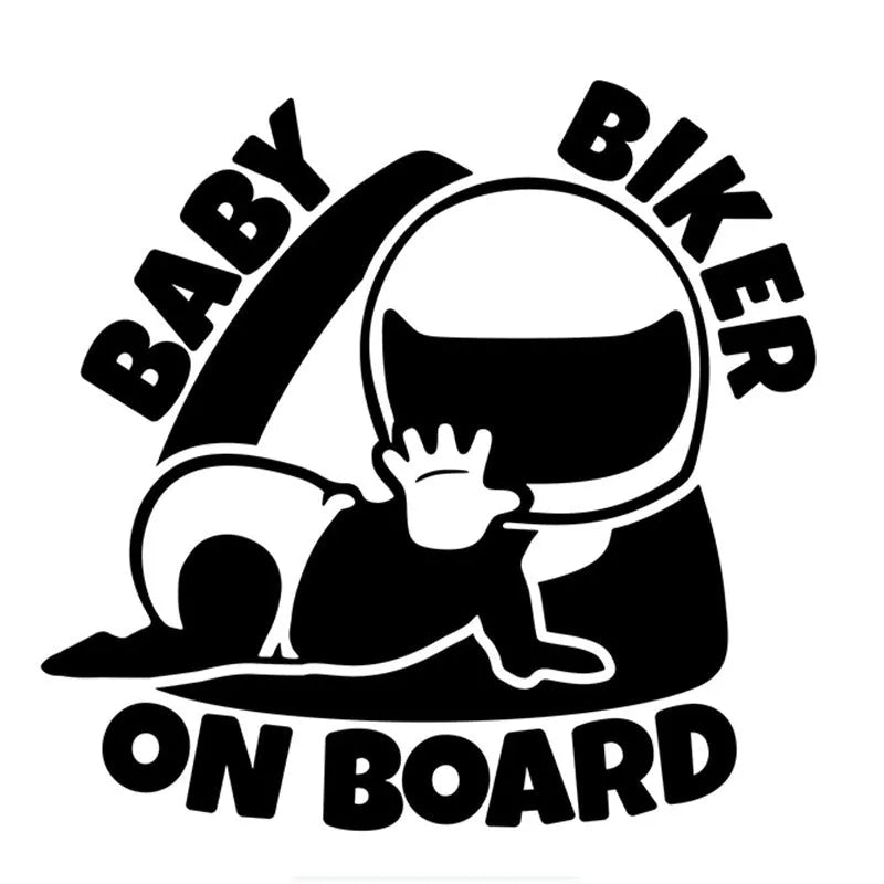 Reflective Baby On Board warning car sticker in black or white, measuring 14.5 by 15 centimetres.