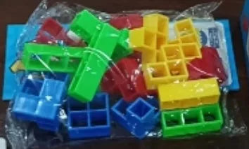Plastic balance stacking game with 16 colourful blocks and chassis for family play