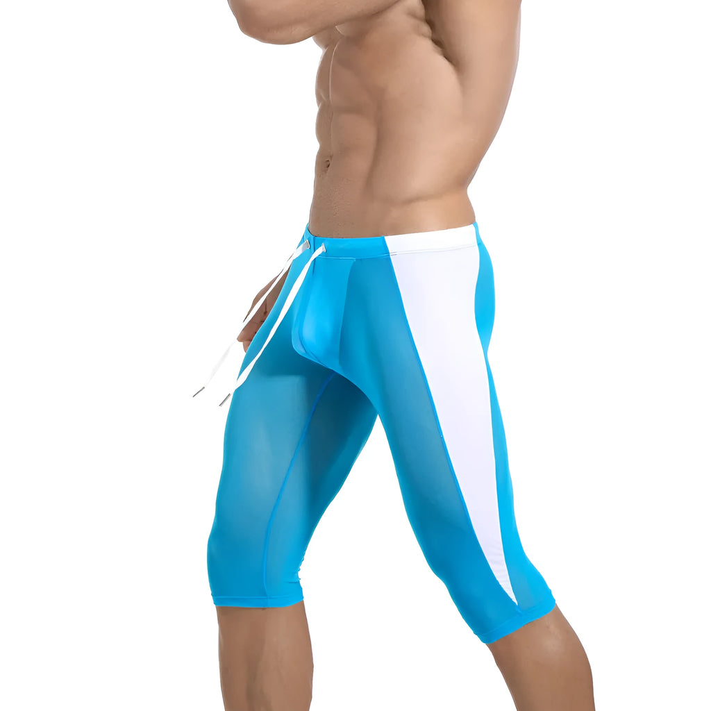 Men's mesh tight cycling pants with padding, nylon running fitness shorts, low waist, fifth length, black