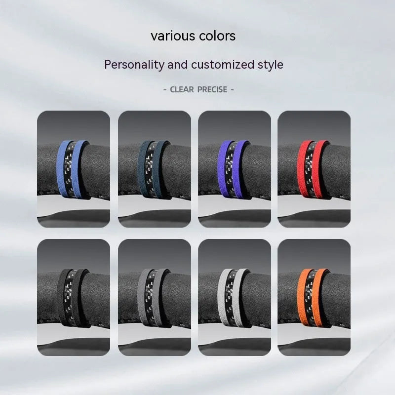 Suede carbon fibre steering wheel back-to-standard cover in twelve colours including Tundra Green and Carbon Black