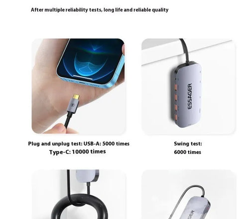 11-in-1 USB-C expansion dock with attached 20cm cable and gigabit ethernet port on a desk