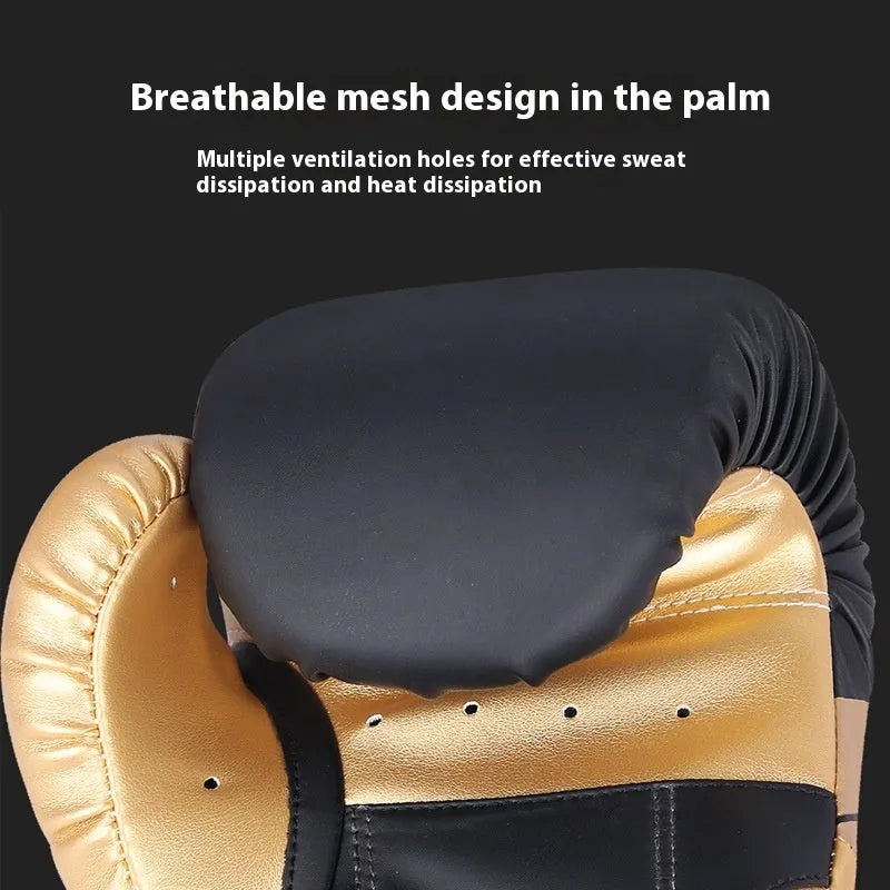 Pair of PU leather boxing gloves in vertical style for sanda training, available in multiple colours and weights