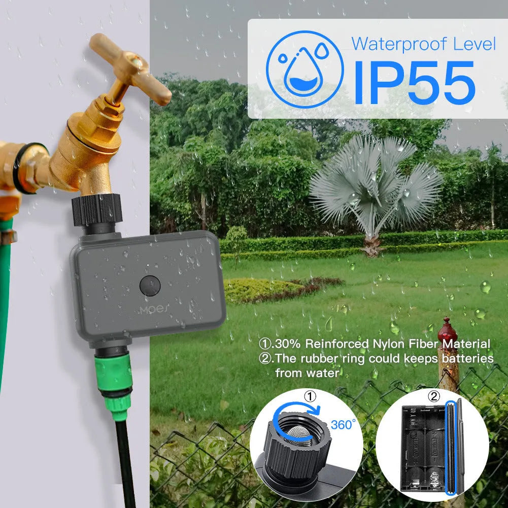 Bluetooth smart garden irrigation timer for hose faucet with smartphone app control.