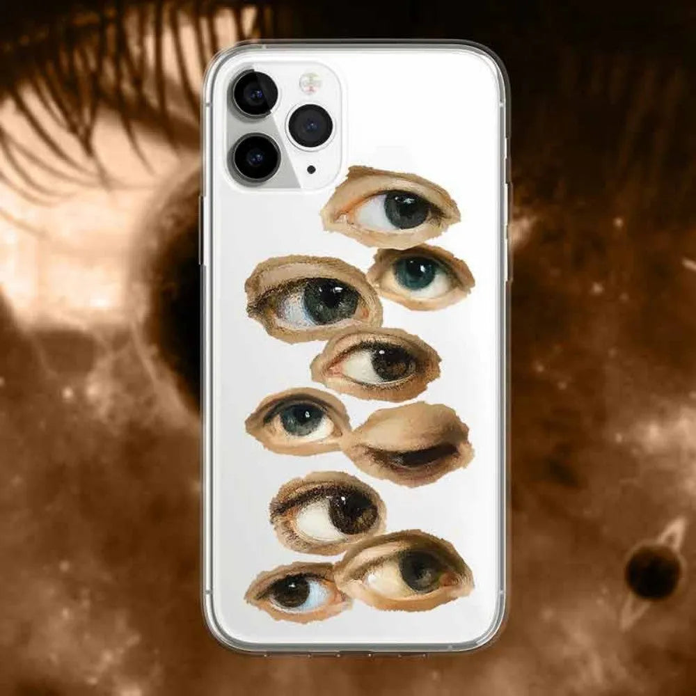 Hand drawn eye soft silicone phone case with non-slip surface for iPhone models