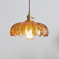 Brass and glass chandelier with 26cm diameter shade in amber-yellow or clear, 220V, for dining room bedroom cafe bar