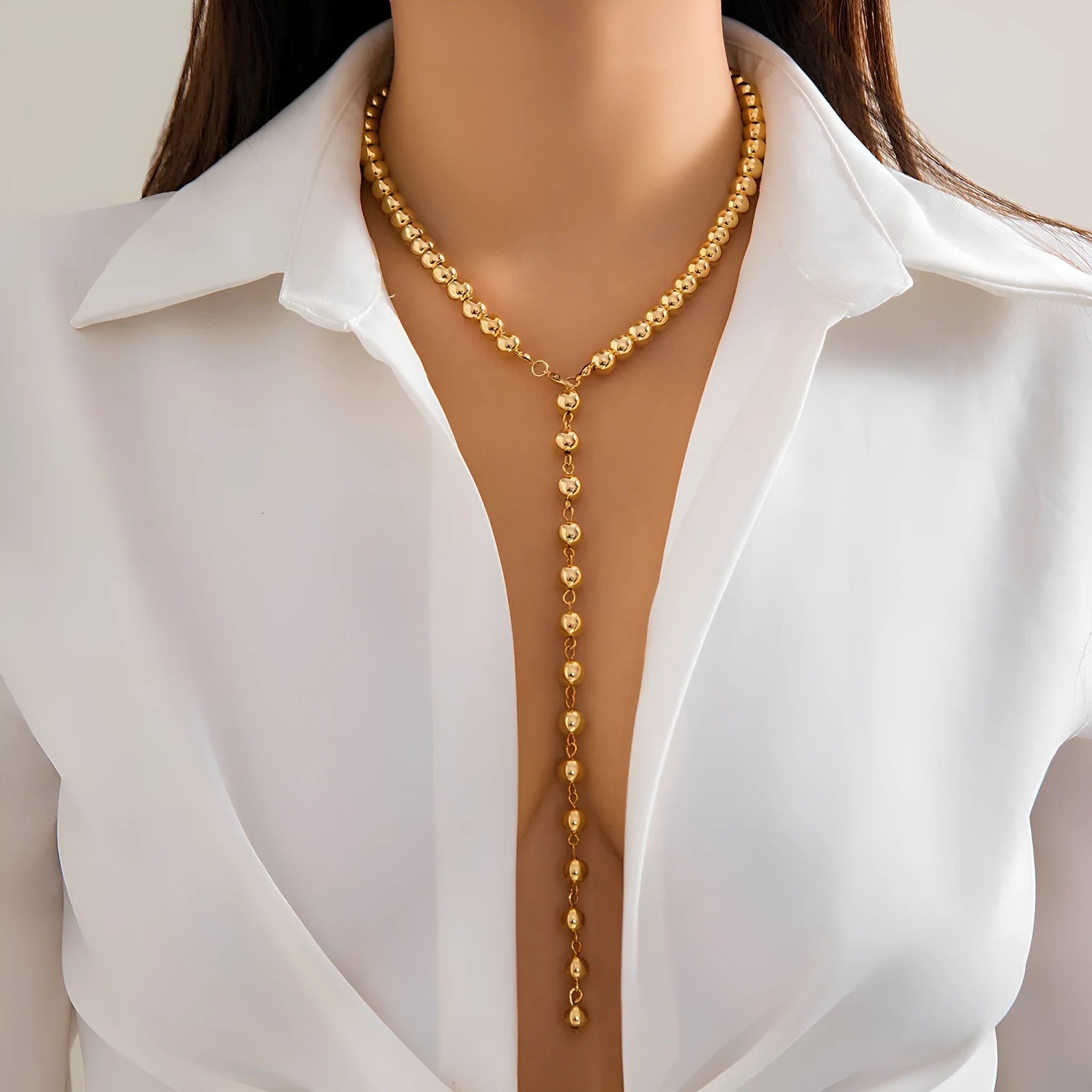 Round beads chain beaded pearl niche necklace with imitation pearl pendant in gold or white