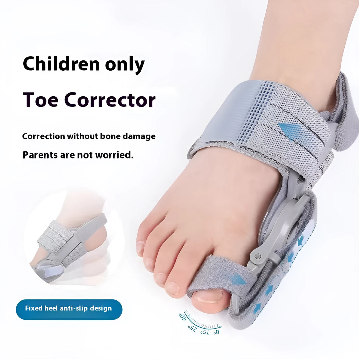 TPR thumb valgus brace toe overlap corrector in average size for adults and children, grey or white style