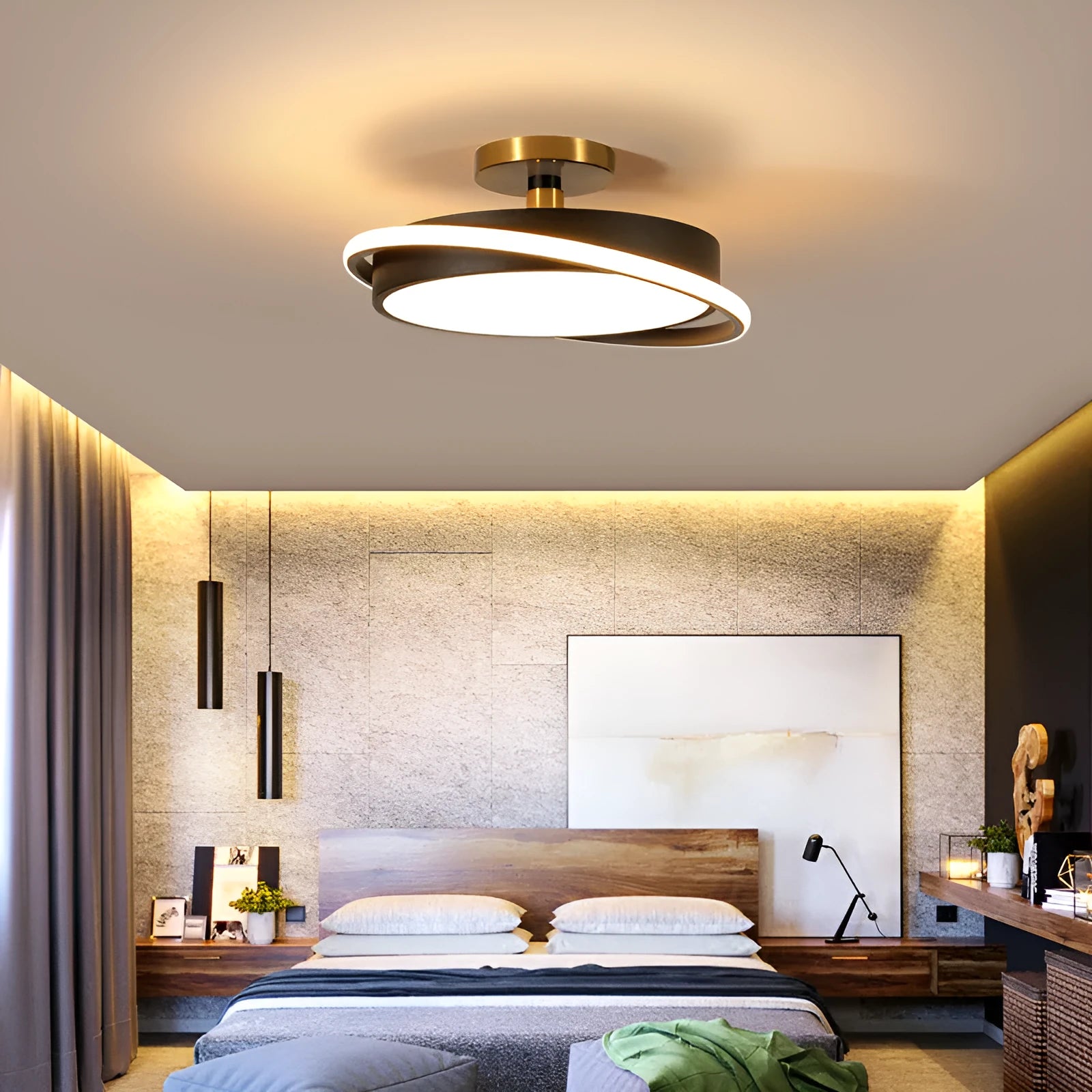 Round black gold LED ceiling light with electrodeless dimming in three sizes