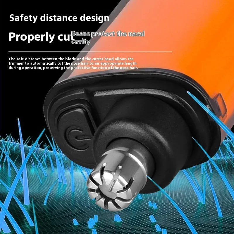 Rechargeable nose hair trimmer with removable cutter head and digital display in black, blue or orange options
