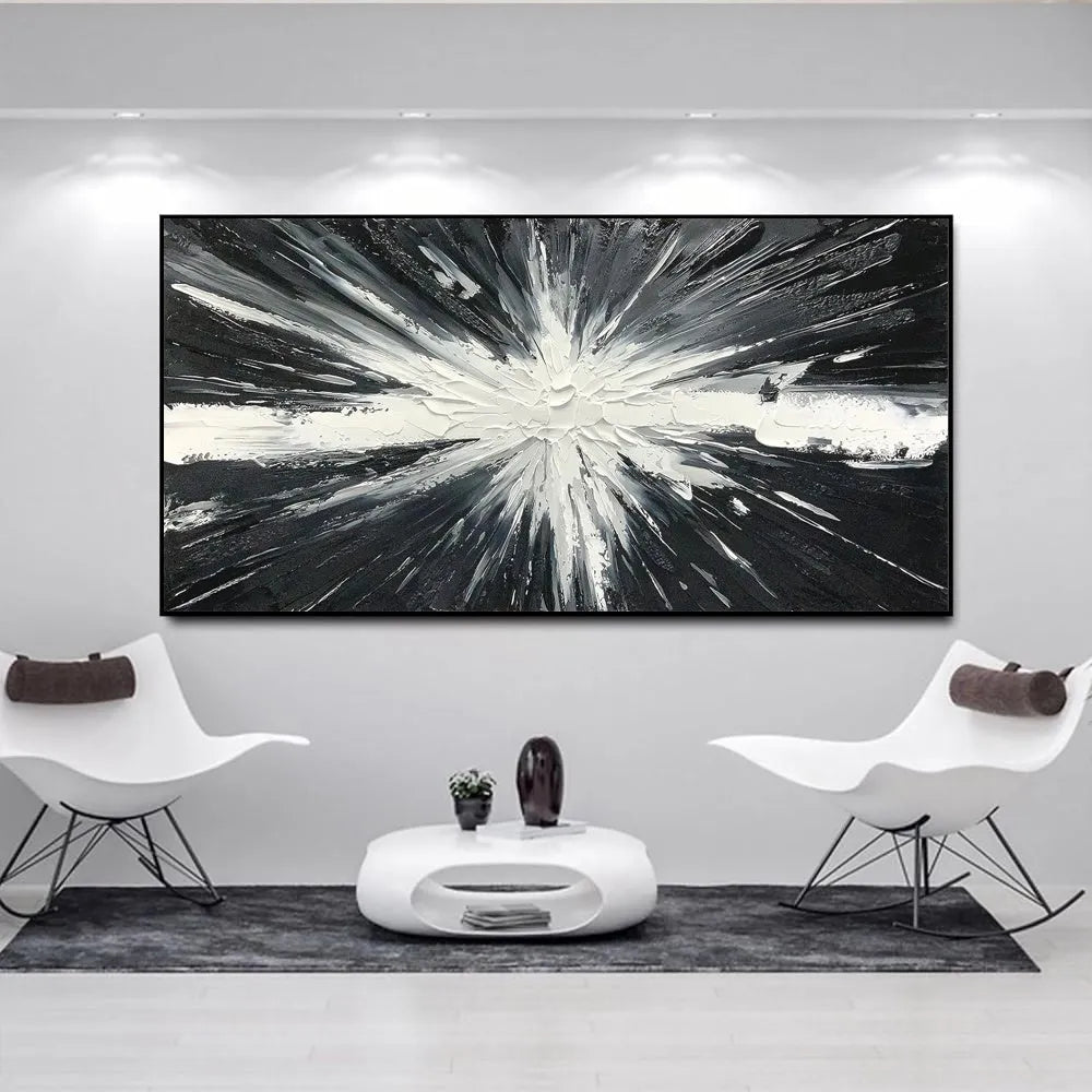 Modern abstract black and white handmade oil painting on canvas for living room decoration