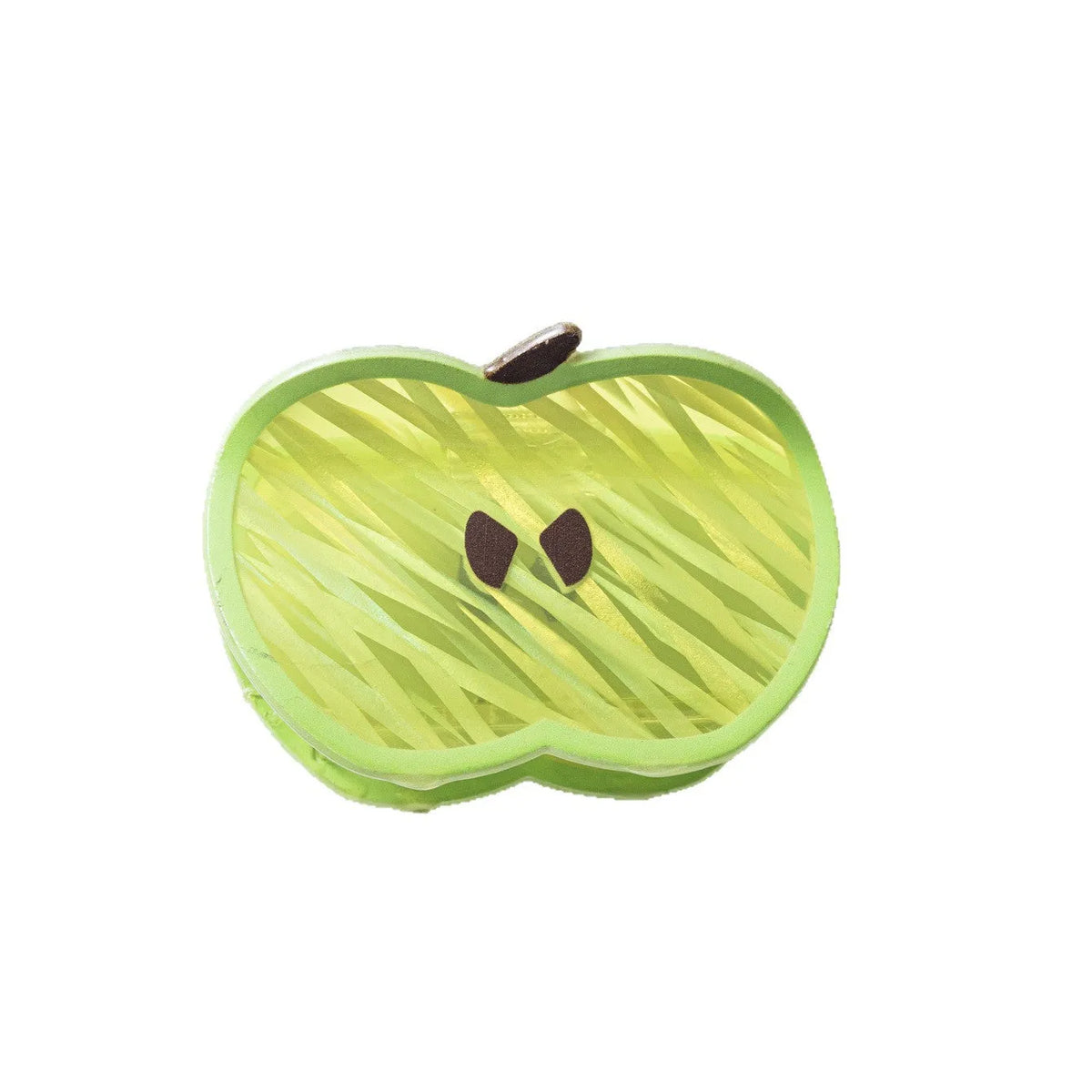 Green apple-shaped PVC claw clip, 7.5cm long, 2cm wide and 5cm high, polished fruit-themed hair grip for women