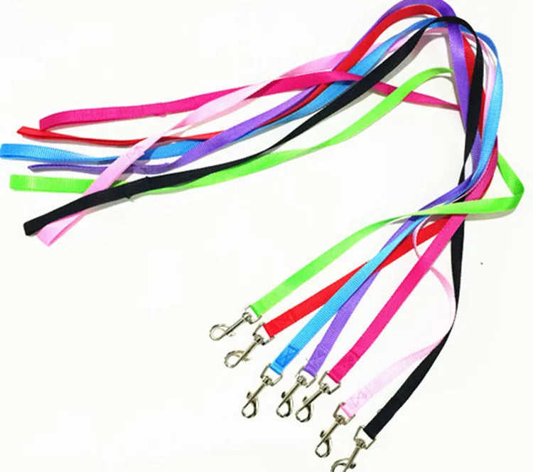 120cm PP dog leash for small dogs and cats with aluminium alloy D-ring and adjustable buckle, available in seven colours.