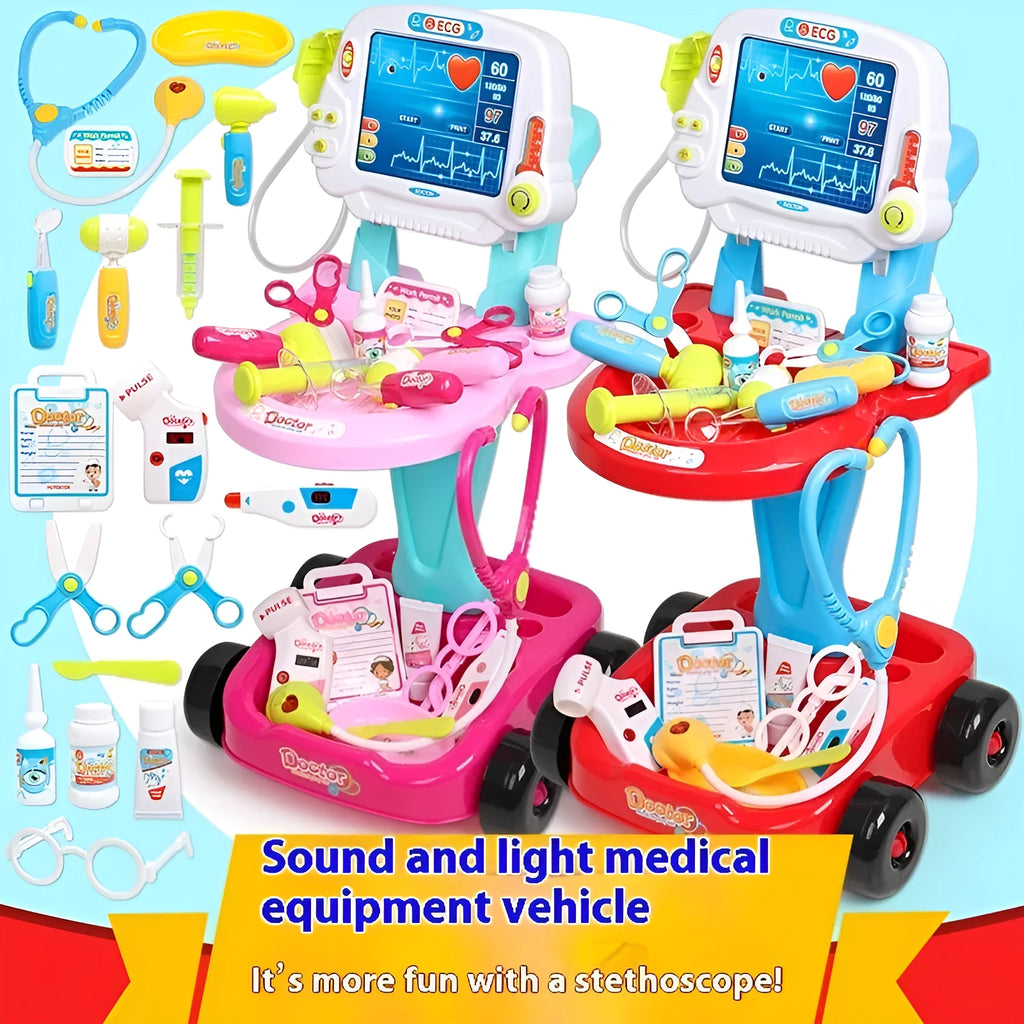 Children play house simulation medicine box toy with ECG function, pink plastic, 1.4kg, for kids aged 4-6