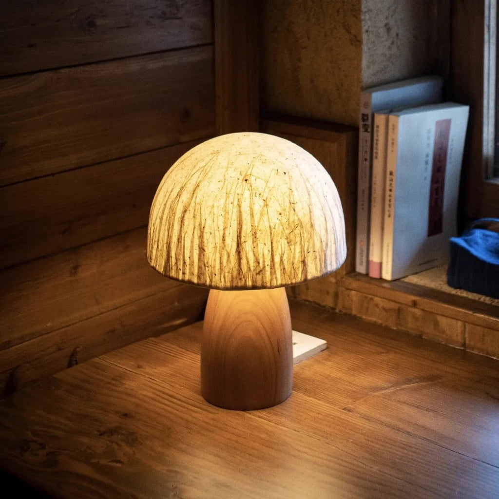 Black Walnut mushroom lamp with handmade Japanese style atmosphere and 220V EU power supply