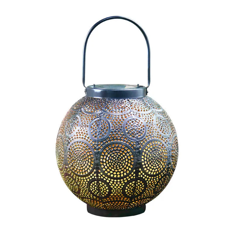 Hollow iron solar courtyard lamp with decorative design for outdoor garden lighting