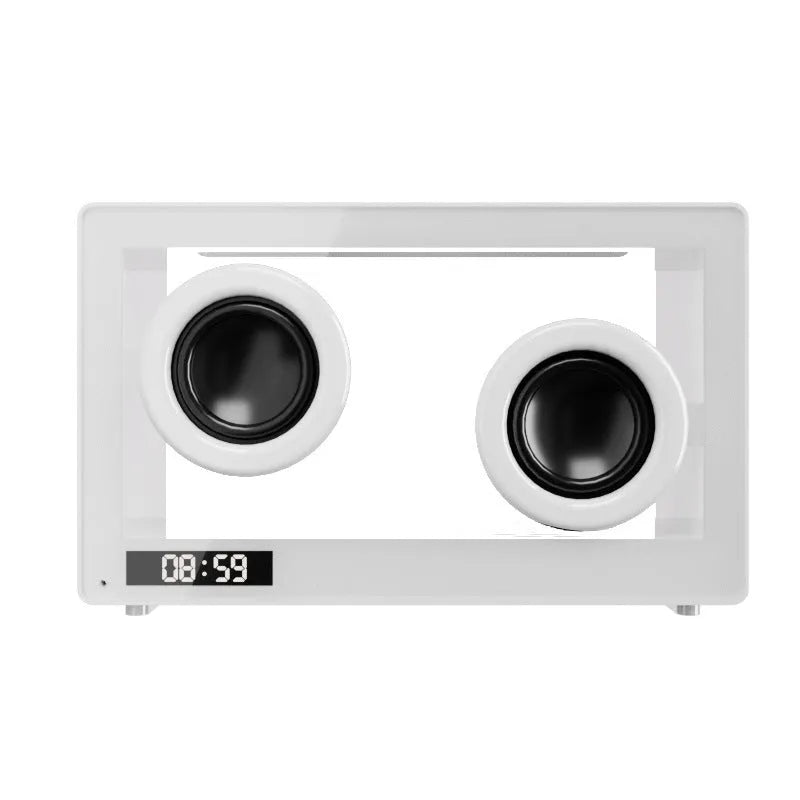 Transparent compact M9 dual speaker wireless Bluetooth speaker in white with touch controls