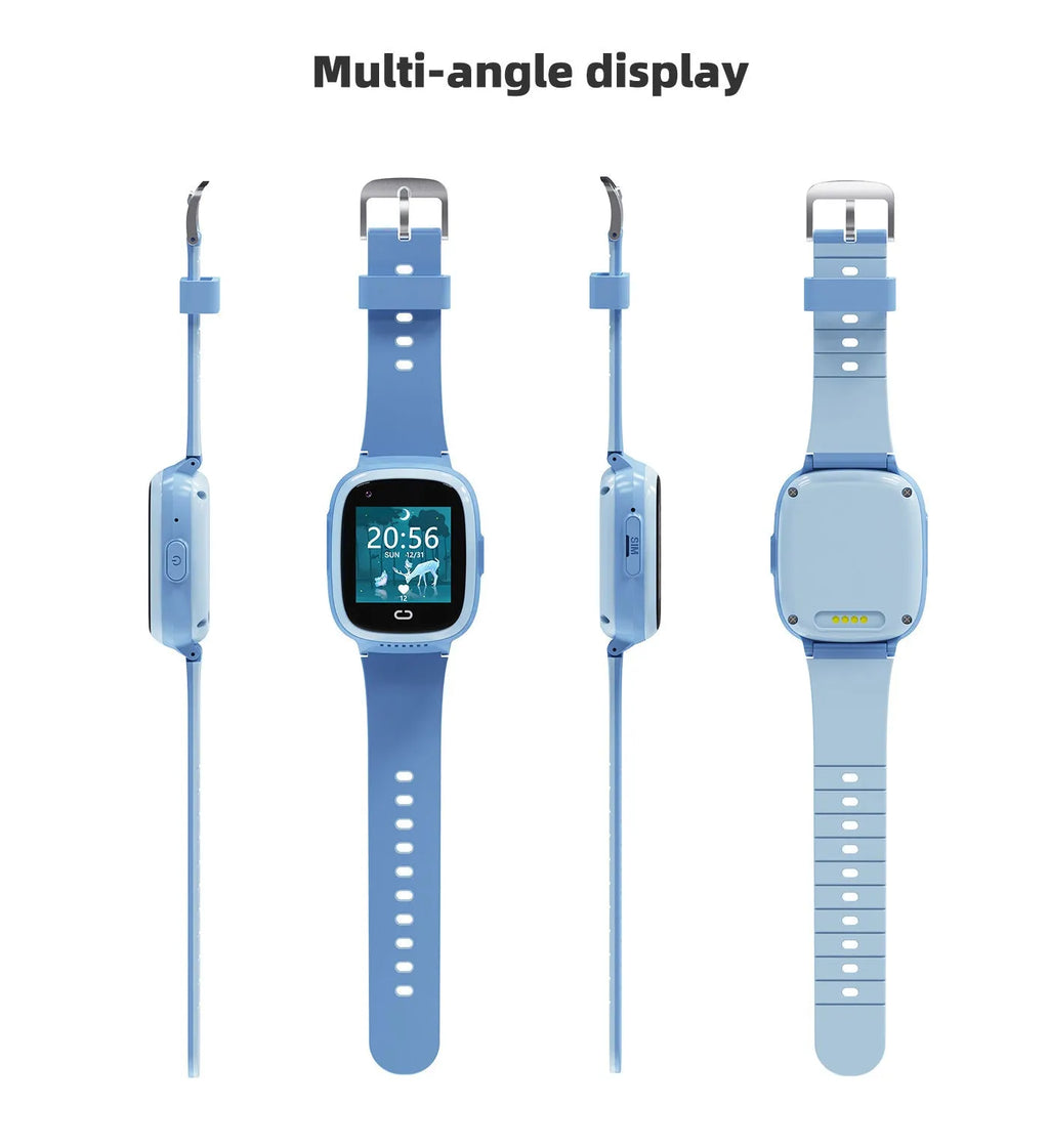 Children's 4G video call watch with 1.5in TFT screen, 750 mA battery and wrist strap in pink, blue or black