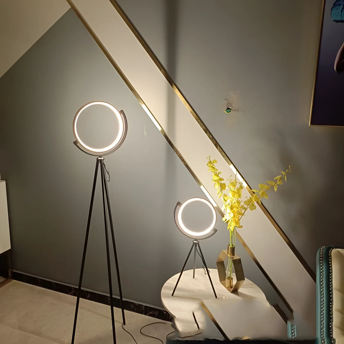 1520mm black LED floor lamp with aluminium body, PVC shade, warm light, and pull wire switch
