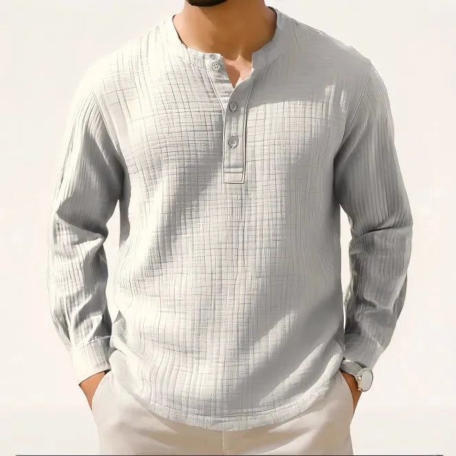 Cotton linen long sleeve t-shirt with round neck and 3/4 sleeves in solid colours