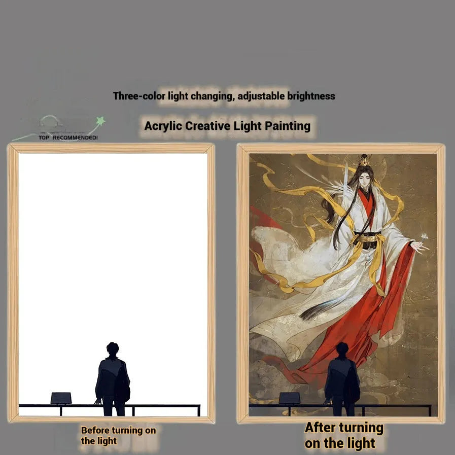 Xie Lian light painting in solid wood frame with PP paper picture, 23 x 17 cm or 31 x 22 cm, USB or rechargeable