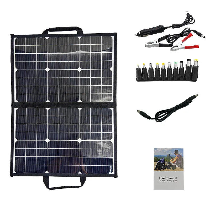 Black 40W portable solar folding bag panel showing compact folded design for outdoor charging