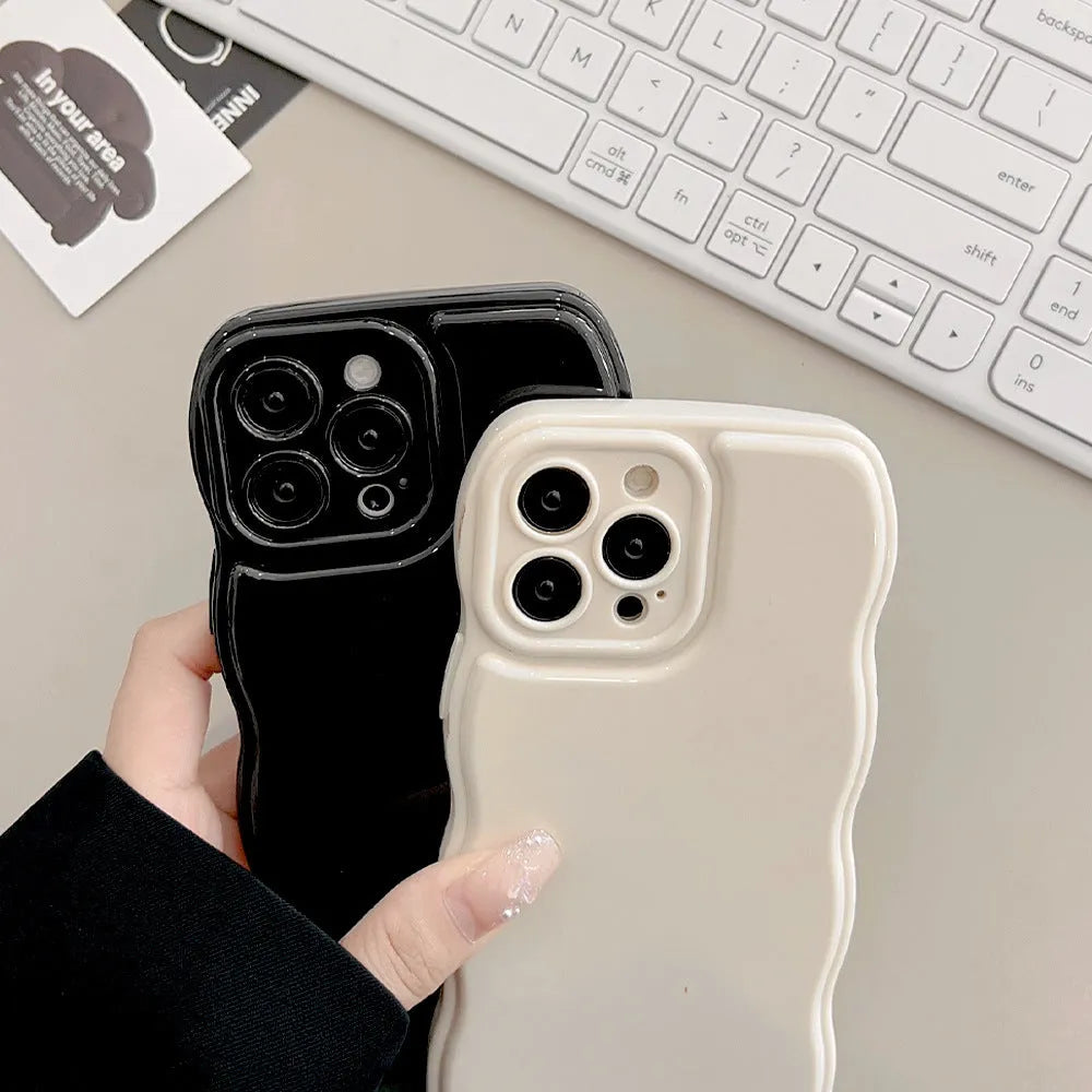 Solid colour TPU air cushion phone case with wave pattern for iPhone, in beige black or berry red