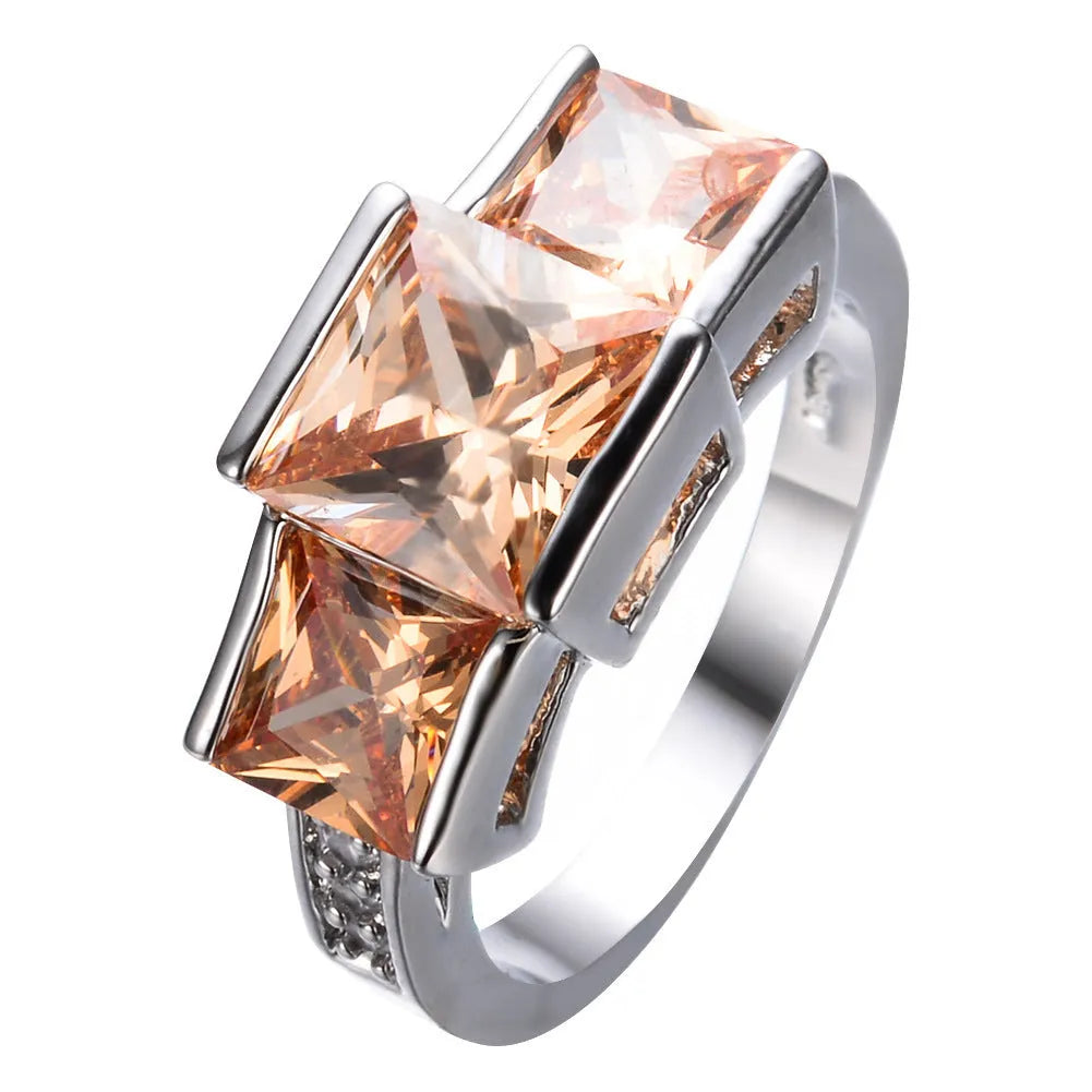Women's copper ring with electroplated geometric design in multiple colour options