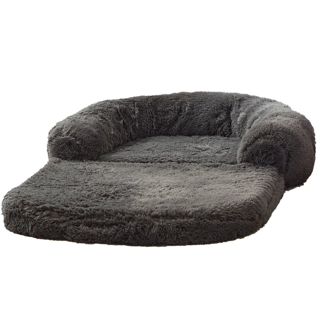 Foldable dog sofa bed kennel 180x115x25cm in long hair light grey or dark grey cloth with removable washable cover.