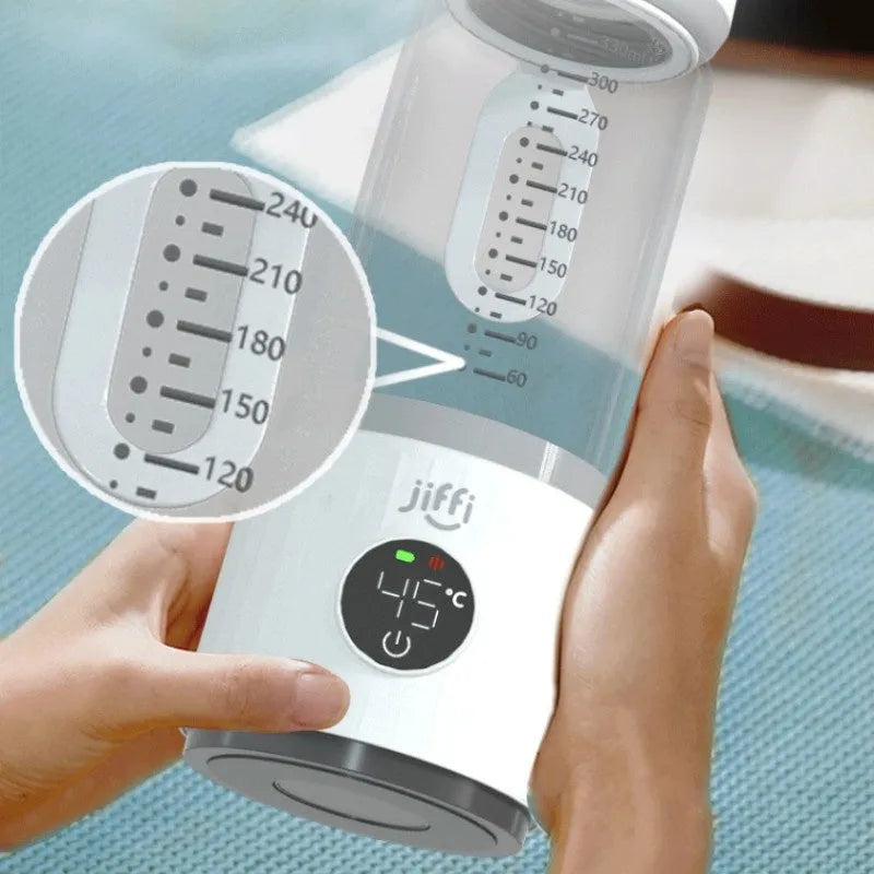 White 4th generation portable milk warmer, 350ml, 9000mAh, with USB cable and food grade stainless steel interior