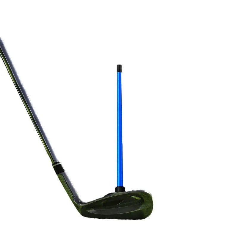 Red and blue magnetic baseball bar golf swing alignment trainer on practice mat