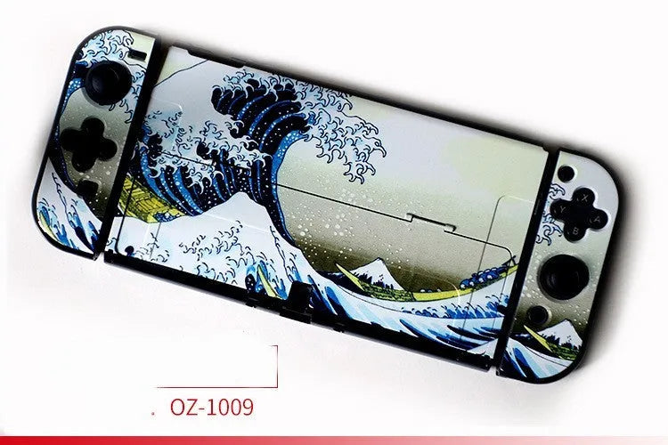 Nintendo Switch OLED hard protective case in a camouflage pattern style with two analogue caps.