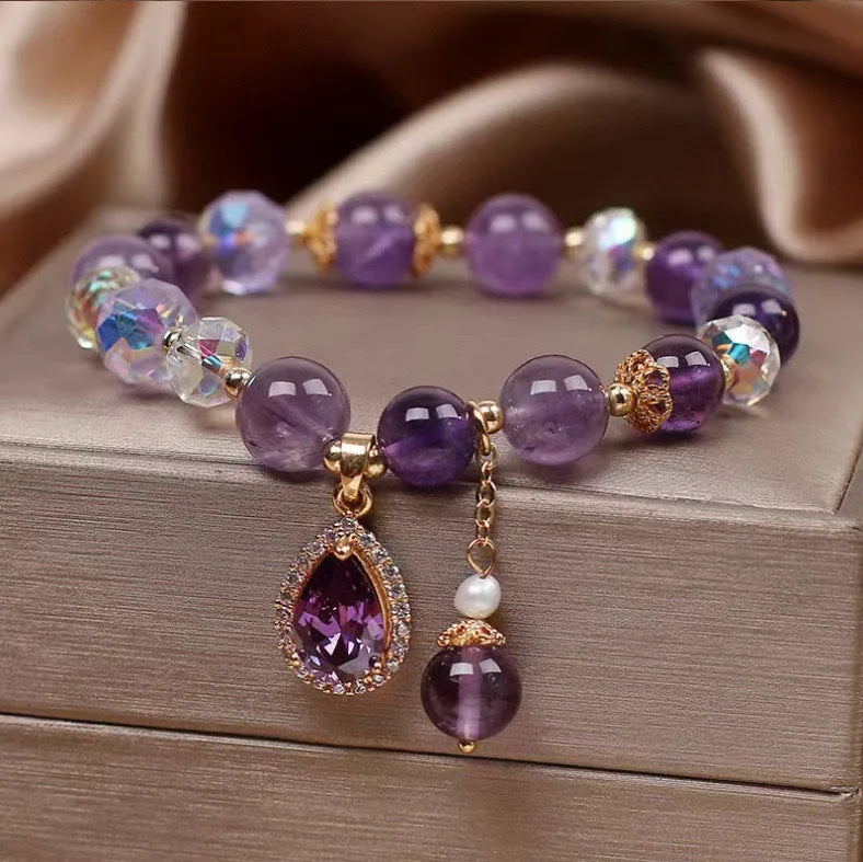 Purple amethyst crystal bracelet for women with micro-inlay processing detail